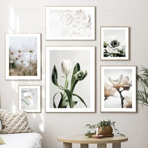 Poppies Magnolia Bloom Flower Weed Grass Nordic Poster Leaf Plant Wall Art Print Canvas Painting Decor Pictures For Living Room