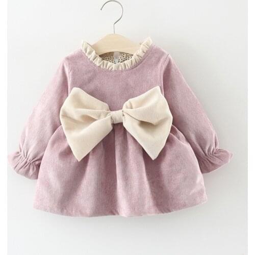 Menoea 3M-3Y Toddler Girl Dresses 2020 Style Kids Big Bow Warm Party Casual Princess Winter Dress Long Sleeve Thick Tutu Dresses
