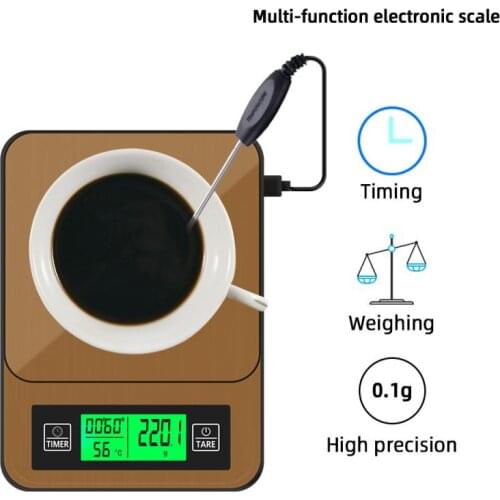 Multifunctional Hand Coffee Scale With Timer Temperature Probe Digital Kitchen Scale LCD Electronic Scale Kitchen Tools 2021 New