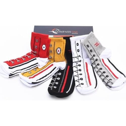 Shoe Pattern Printed Colorful 5 Pieces Boxed Socks Summer New Trend Breathable Cotton Socks Cute Causal Socks Size 36-43