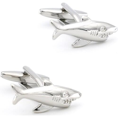 Mens Shark Cuff Link Copper Material Silver Color