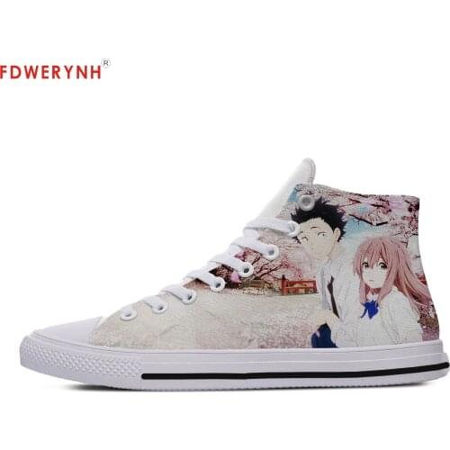 Mens Casual Shoes Anime Koe No Katachi A Silent Voice 3D Printing Logo Man Lace-Up Breathable Lightweight Mesh Shoes