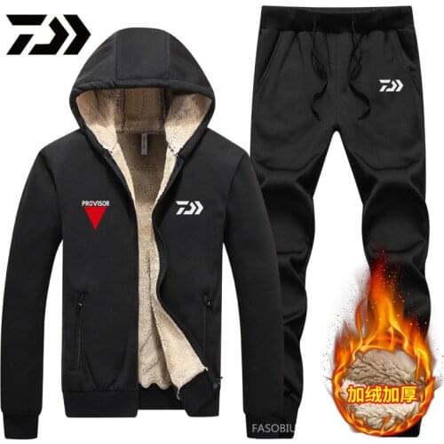 2021 Winter DAIWA Fishing Clothes Outdoor Mens Plus Velvet Warm Fishing Suit Sports Solid Color Leisure Fishing Sweater Suit