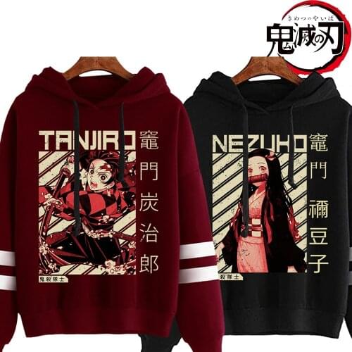 New Fashion Anime Demon Slayer Kamado Tanjirou Kamado Nezuko Printed Hoodies Hooded Sweatshirts Cozy Tops Pullovers