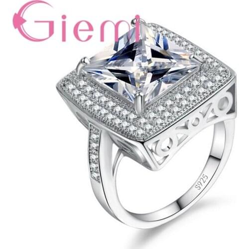 Luxury Square Finger Accessories Women Classic Wedding Promise Rings Top Rated 925 Sterling Silver Clear CZ Zircon Jewelry