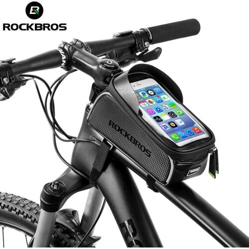 ROCKBROS MTB Road Bike Bicycle Bags Waterproof Touch Screen Cycling Top Front Tube Frame Bags 6.0 Phone Case Bike Accessories