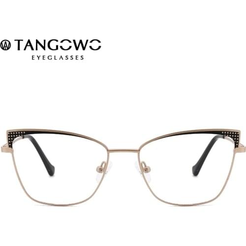 TANGOWO Metal Cat Eye Glasses Frame Women Stylish Eyeglasses Retro Brand Designer Optical Prescription Glasses Spectacle 202109