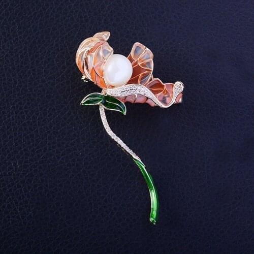 Blucome Luxury Flower Pearl Brooches Women Cubic Zircon 2-color Weddings Banquet Flower Brooch Lapel Pins Gifts