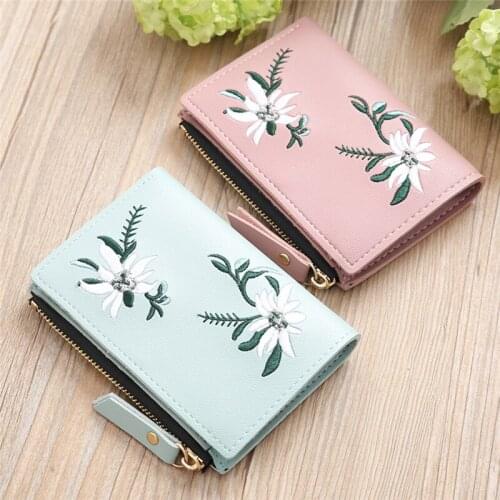 Women Wallets Purses For Student Child Girl Money Coin Pocket Card Holder Embroidered Flower Female Small Wallets