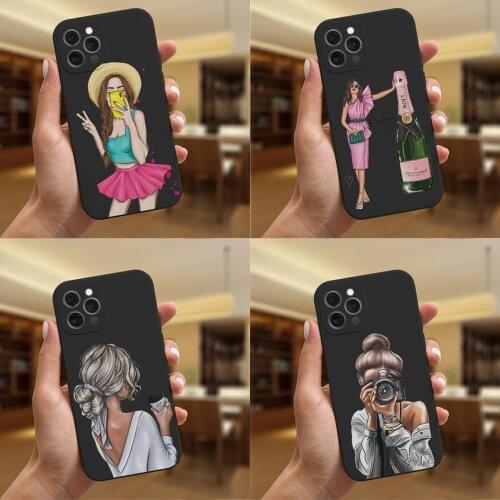 Lady Phone Case For iPhone 11 Pro X XR XS Max Case 7 8 6 6S Plus 12 Mini Pro Max SE 2020 Cover Soft Silicone Black Cases girl wo