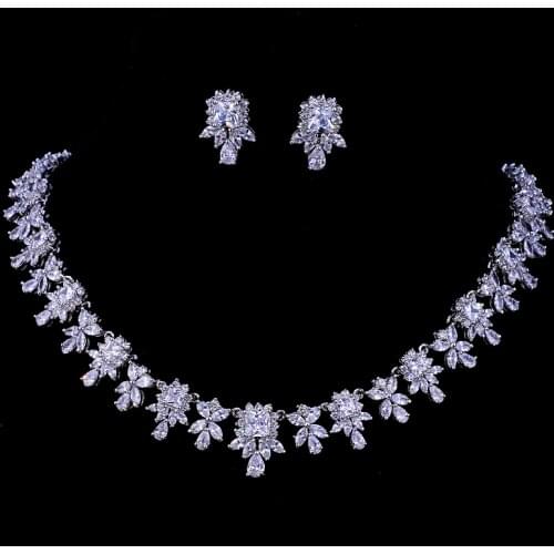Emmaya New Hot Sale Women AAA Zircon Little Square Clear CZ Bridal Set for Luxury Wedding Choker Necklace Jewelry Sets