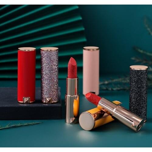 1pc Carved Texture Lipstick 5 Colors Round Tube Starry Sky Chinese Style Waterproof Lipstick Gift Box Sense Of Luxury Lipstick