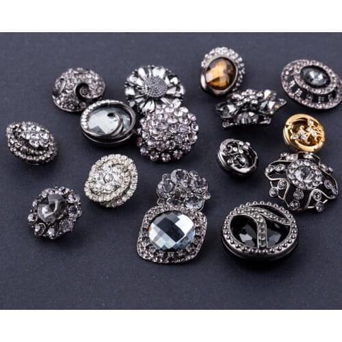 1pcs high-end metal creative Coat Button Black Water Diamond special-shaped inlaid diamond retro luxury button