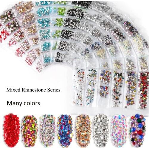 3D Rhinestones 1300Pcs/Pack Crystal Flat Back Gems Nail Art Strass Glass Non Hot Fix Mixed ss4-ss16 Diamond Glitter Decoration