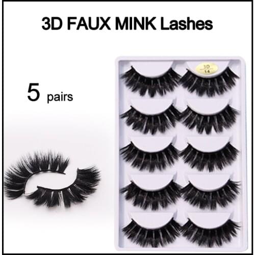 5 Pairs Faux Cils Long Thick 3D Faux Mink Lashes Wholesale Box Package Pestañas Postizas Handmade Lashes Reusable Eyelashes