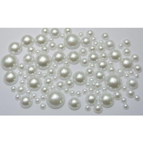 500 Pure White Acrylic Round Half Pearl Assorted Size 4mm-12mm FlatBacks Scrapbook Craft