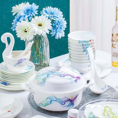 60 Heads jingdezhen ceramics chinese dishes European style dishes set Tableware Rice Bowl Salad Noodles Bowl Dinnerware Sets