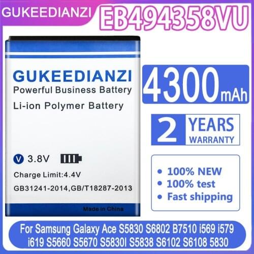 GUKEEDIANZI Battery EB494358VU For Samsung Galaxy Ace S5830 S5660 S7250D S5670 i569 I579 GT-S6102 S6818 4200mAh Power Bank
