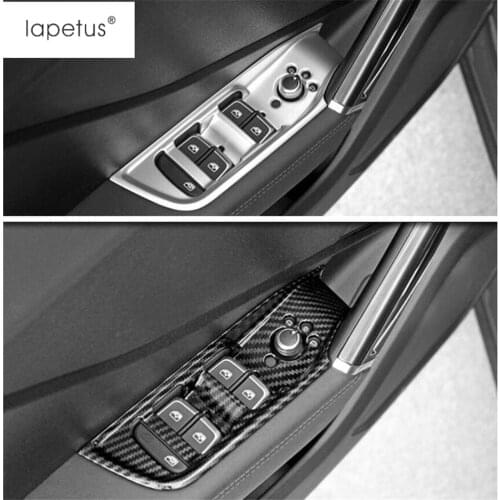 Lapetus Accessories Fit For Audi Q2 2017 - 2021 ABS Armrest Window Glass Lift Button Panel Cover Trim Matte Carbon Fiber Look