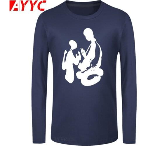 AYYC long sleeve tee Boutique T-shirt Chinese Calligraphy Enlightenment Word Printing Tshirt Chinese Style Mens Street Casual