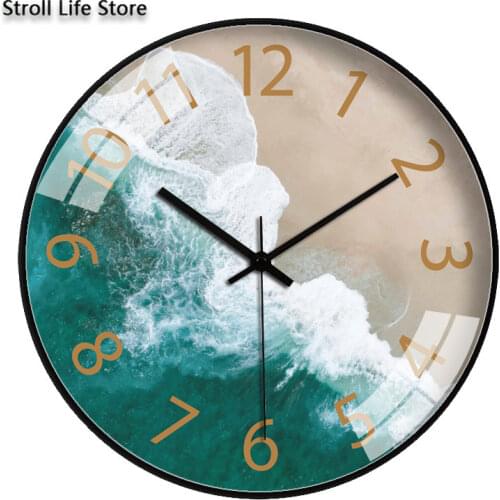 Large Moedrn Wall Clock Gold Silent Living Room Creative Sea Art Quartz Kitchen Clock Wall Clocks Watch Home Decor Gift FZ827
