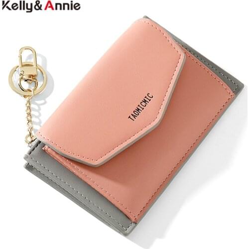 Brand Designer Panelled Small Wallets Women Key Chain PU Leather Coin Pocket Card Holder Ladies Purse Female Wallet High Quality