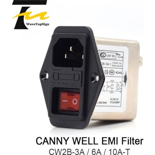 WaveTopSign CANNY WELL Power EMI Filter CW2B-3A / 6A / 10A-T CANNY WELL EMI with Rocker Switch + Socket Connector