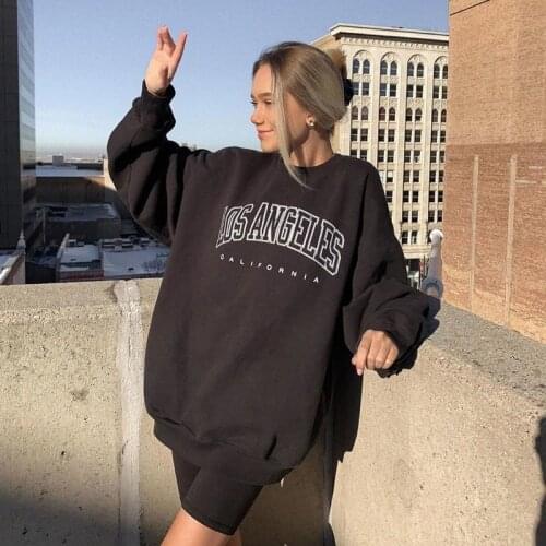 HOUZHOU Black Casual Hoodies Women Vintage Streetwear Oversize Autumn O Neck Pullover Warm Hip Hop White Sweatshirt Letter Print