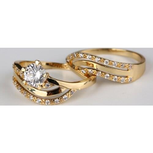 Kfvanfi Gifts New Copper Brass Cubic Zirconia Stone Gold Color Couple Elegant Rings Jewelry For Women Wedding Bridal Engagement