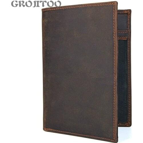 GROJITOO Crazy Horse leather passport bag for men and women traveling abroad wallet card bag multi-functional ticket holder bag
