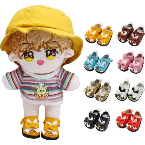 5.5cm Cute PU Leather Bow Shoes With Golden Bell For 14.5-Inch Dolls Fashion Mini Doll Shoes For Plush EXO Russian Handmade Doll