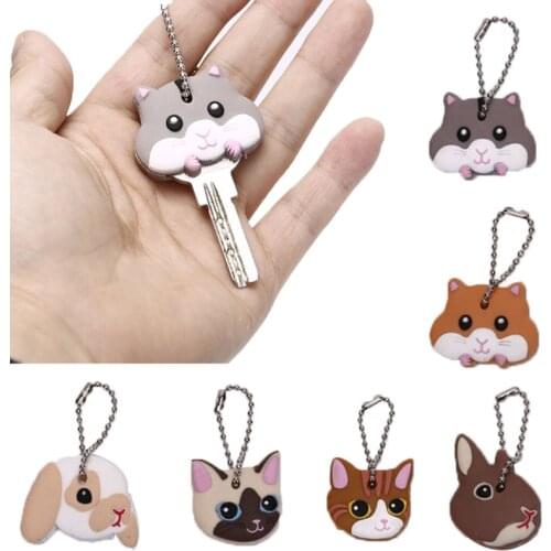 New 1Pc Silicone Key Ring Cap Head Cover Keychain Case Shell Dog Butterfly Cat Animals Shape Lovely Jewelry Gift For Women/Man