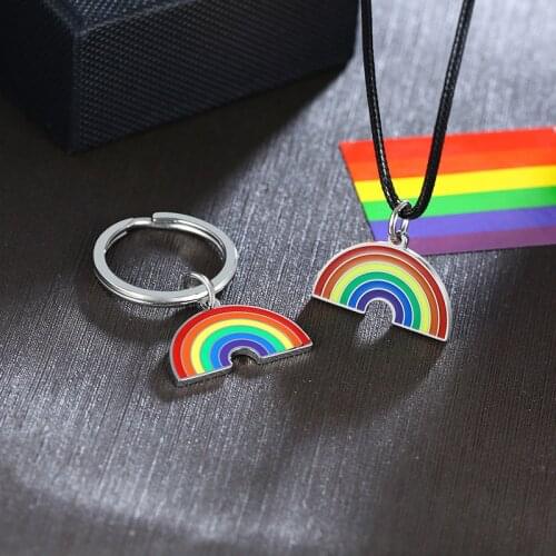 Modyle 2020 New Colored Rainbow Pendants for Men Women Stainless Steel with Rope Chain LGBT Gay Leisbian Necklace Jewelry