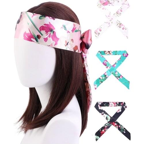 New Floral Print Satin Headband Multifuction Headband Hair Tie Scarf Eye Cover Hair Scarf Fashion Belt For Women