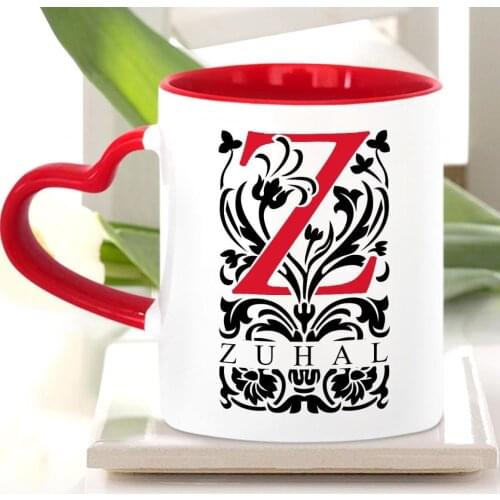 Personalized Letter Z Red Heart Mug Cup (Model 2)
