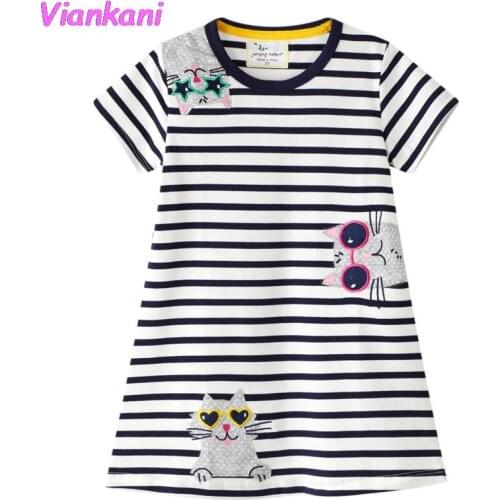 Cartoon Dress Kids Dresses Girls Summer Kawaii Girl Dress Robe Fille Vestido Roupas Infantis Menina Stripped Animal Appliqued