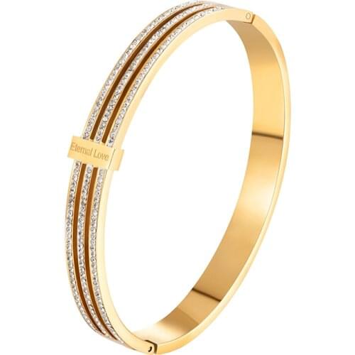 Luxury Hollow Line Bracelets & Bangles For Women Men Stainless Steel Bangle CZ Crystals Jewelry Fashion Cuff Bracelet Gifts