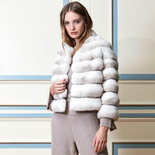 Real Fur Coat Women Natural Rex Rabbit Fur Jacket Winter Short Beige And White Jackets 49 CM Long 2021 New Trendy