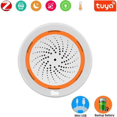Tuya ZIGBEE 3.0 USB Charging Siren Alarm Sensor Smart Siren Alarm with Temperature and Humidity Sensor Works with TUYA Smart Hub