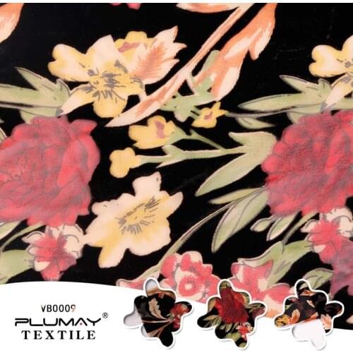 Woven 20%nylon 80%rayon printed black velvet burnout fabric for women dress