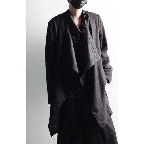 S-6XL!!2019 new Korean and Korean cardigan outerwear irregular medium long thin trench coat for both men and women
