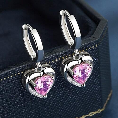Cute Crystal Blue Heart Earrings For Women Jewelry 2021 Trendy Silver 925 Hoops Lady Drop Earrings Girlfriend Valentines Day