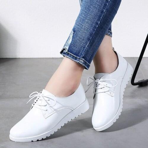 Women Winter Casual Sneakers Shoes Women Wedge Genuine Leather Lace Up Shoes Flats Ballet Shoes Women Chaussure Femme