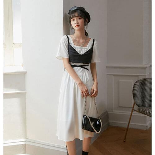 2021 New Temperament Dress Suit Female Summer Care Machine Tube Top + Bubble Sleeve French Elegant Casual Dress