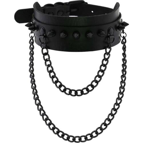ZIMNO Black Spike Rivet Choker Collar Necklaces for Women Link Chain Jewelry Gothic Leather Egirl Harajuku Goth Sexy Jewelery