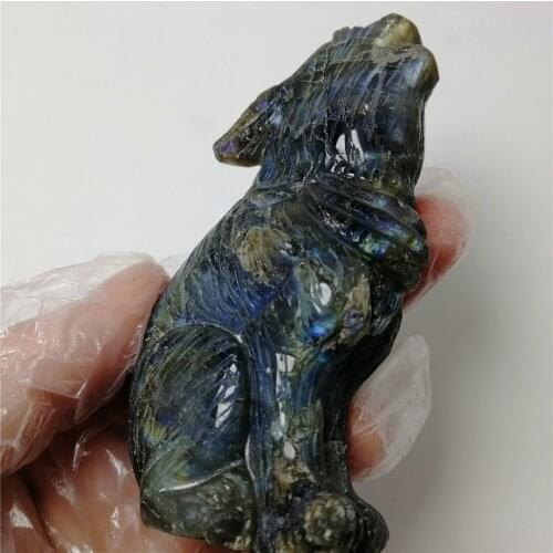 1 pc labradorite stone polished healing crystal animal king of the forest wolf figurine decoration