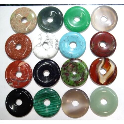 15pcs mix natural stone agates malachite circle donut charms pendants 35mm for jewelry making necklace charms wholesale