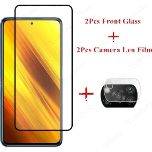 2Pcs For Xiaomi Poco X3 NFC Glass for Xiaomi Poco X3 NFC Note 9s 9 Pro 9A 8 8A 7 Tempered Glass Screen Protector Camera Len Film