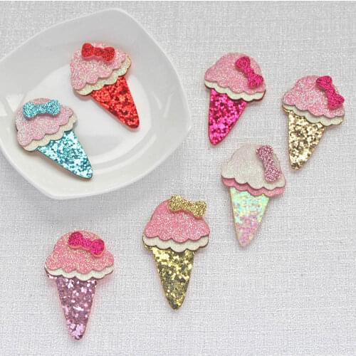 20pcs 30*48mm Kawaii Pads Glitter Fabric Ice Cream Applique for DIY Crafts Headwear Baby Hair Clips Baby Hair Accessories Patche