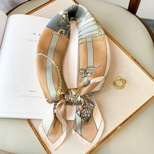 2021 Silk Scarf Women Print Fashion Shawl Female Wraps Bandana Lady Hair Band Foulard Headband New Hijab Neckerchief Summer New